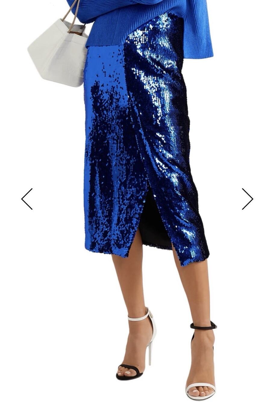Sally Lapointe Women’s Midi Pencil Skirt Sequin Glam Royal Blue Size 4 USA